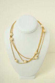Joan Rivers Long 30 inch Chain Necklace Pearl Crystal Rondelle