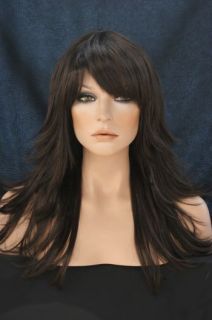 Multi Layered Dark Brown Long Wig Wigs Hairpiece 4 FN