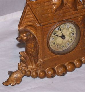 Antique Cast Iron Figural Dog House Clock Works