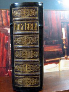 Antique Family Holy Bible Unmarked Steel Plates Leather