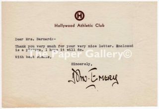 John Emery Signed Autograph Letter Hollywood Athletic Club