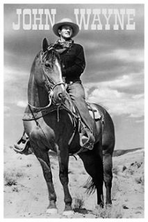 John Wayne Horseback WESTERN HERO Black White Poster  
