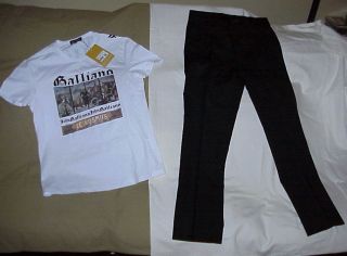 John Galliano set Skinny100 wool slacks 32X31 new slim fit XL shirt  