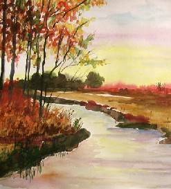 Original Autumn Landscape Watercolor Painting JMW Art John Williams Scene  