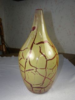 John Miller Art Glass Bottle Vase Veined Cranberry  