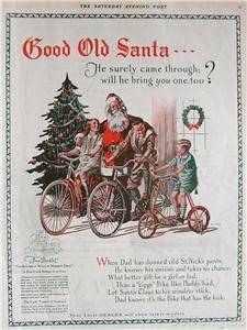 1928 J Knowles Hare Art Santa Christmas Trade Ride a Bike Bicycle Vintage Ad  