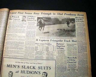 Preakness Horse Racing Count Fleet Crown 1943 Newspaper  