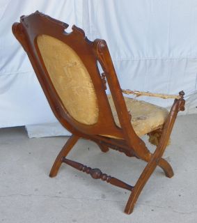 RARE Victorian Renaissance Walnut Carved Folding Chair with Dog's Arm  