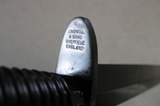 John Nowill Sons Fairbairn Sykes Black Commando Knife Marked Sheffield England  