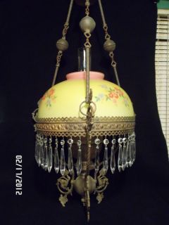 Vintage Electrified "John Scott" English Hanging Parlor Kerosene Oil Lamp  