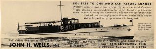 1933 Ad John H Wells Luxury Motor Cruiser Yacht Travel Original Advertising  