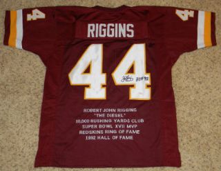 John Riggins Signed Autographed Washington Redskins 44 Stat Jersey w HOF 92  