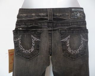 True Religion $218 Johnny Rebel Floral Horseshoe Black Stretch Jeans New 25  