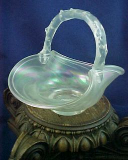 Antique John Walsh Walsh Iridescent SWIRL THORN Art Glass Basket  
