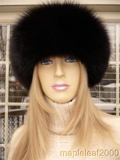 Luxurious Black Fox Fur Suede Hat New  