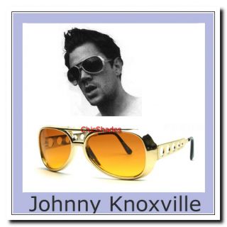 New Jackass Aviator Johnny Knoxville Elvis Sunglasses Retro Gold Frame TCB  