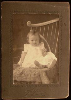 Antique Photo Tiny Baby Girl Laughing White Dress Feet Up by Harper Joliet IL  