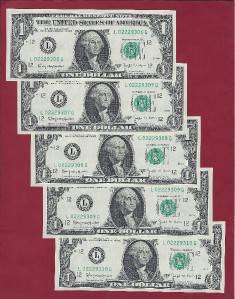 US Currency 1963B $1 Joseph Barr 5 FRNS CH CU San Francisco Old Paper Money  