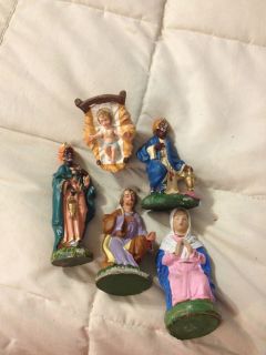 Vintage Italy Depose Hand Made Manger Figures Lot Wiseman Joseph Mary Baby Jesus  