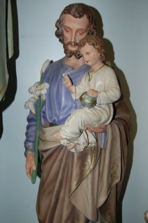 Fine Older Statue of St Joseph w Child chalice co  