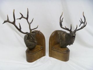 Russell D Jorgenson Cast Elk Head Bookends Bronze Reproduction Sculpture Deer  