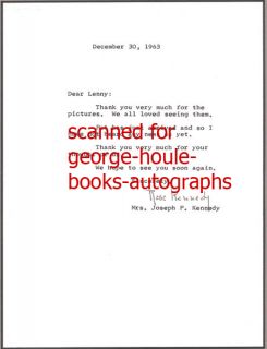 Rose Kennedy Typed Letter Signed Leonard Gershe 1963 JFK  