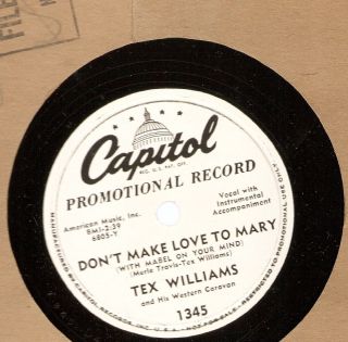 Tex Williams Don'T Make Love to Mary Cheaters Never Prosper 78 Capitol Promo  