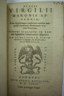 1573 Latin Book Publii Virgilii Maronis Virgil Edited Joseph Scaliger RARE  