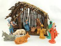 Vintage Italy Manger Creche w Plastic Figurines Set 11 Christmas Nativity  