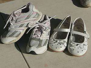 2 PR Girls Size 10 Shoes White Purple Tennis White Flats GUC  