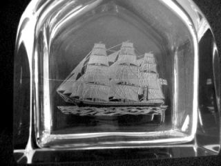 Orrefors vintage crystal decanter with sailing ship Edvard Hald design  