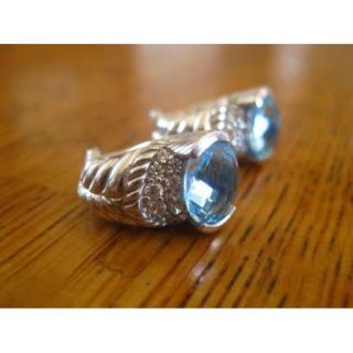 Judith Ripka earrings blue topaz pave Diamondique shrimp sterling silver RETIRED  