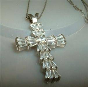 18" Sterling Silver Faceted Crystal Rhinestone Cross Pendant Necklace DBJ  