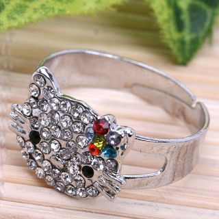 1P Rainbow Crystal HelloKitty Adjustable Fashion Ring S9  