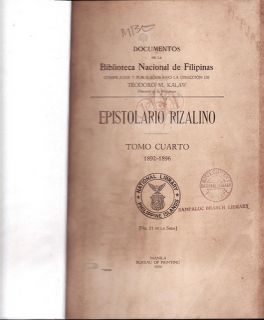 1936 Philippines Epistolario Rizalino 1892 1896 Vol 4  