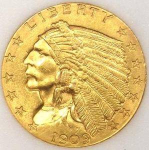 1909 Indian Gold Quarter Eagle 2 50 GEM UNCIRCULATED RARE MS BU Coin  