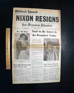 Great President Nixon Resigns Headline 1974 Newspaper
