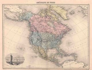 USA North America Vignette of New York Antique Map 1891
