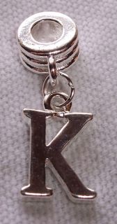 Letter K Silver plt Bracelet Alphabet Dangle Charm Bead