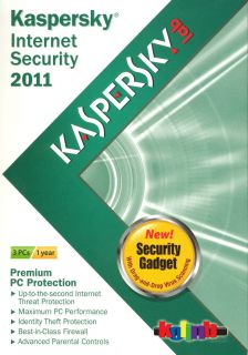 Kaspersky Internet Security 2011 3 User w Free 2012 Upgrade PC New