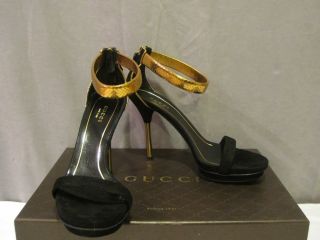 Gucci Black Suede Python Kelis Runway Sandals 35 5 5 5