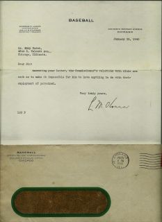 1940 Commissioner Kenesaw Mountain Landis Letterhead Secretary signed