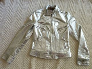 Kenna T Woman Motorcycle Silver Leather Jacket Size S