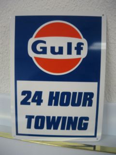 GULF 24 HOUR TOWING Pump SIGN GASOLINE Service Station Mechanic Free
