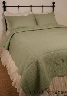 Tea Green Matelasse Cal King Quilt Coverlet Oversized Cotton