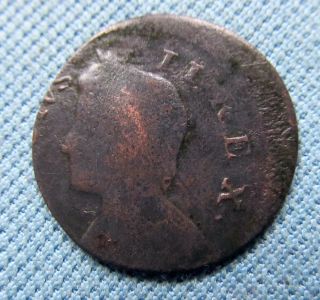 1737 King George II British US Colonial Old Copper Farthing Off Center