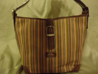 Longaberger Sisters Stripe Brown Slouch Handbag Purse
