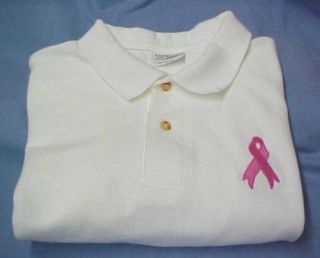 Breast Cancer Pink Ribbon White Polo Shirt 3XL