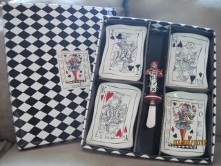 NIB Mudpie brand Joker & Playing Cards Cheese Plates & Knife