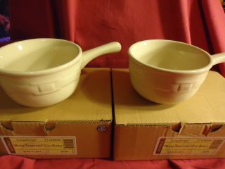 Longaberger Woven Traditions Pottery Ivory chili Bowls set of 2 new in